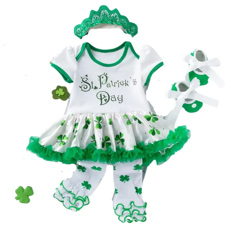 

Summer Clothing Baby Girls St. Patrick Day Outfits Cute Shamrock Tulle Skirt + Headband + Leggings + Shoes Clothes Set 0-24M