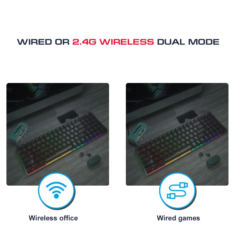 Professional Motospeed Gaming Mechanical Keyboard GATERON Blue/Red Switch 100 Keys Wireless Receiver RGB Backlight Metal Panel