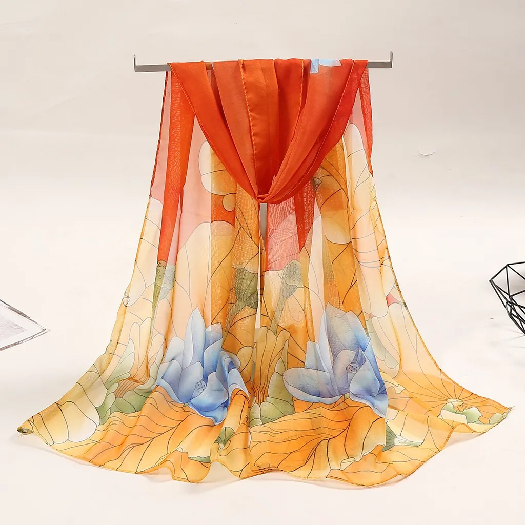 Женский шелковый шарф с цветочным принтом лето 2020 Длинный мягкий шарф-накидка