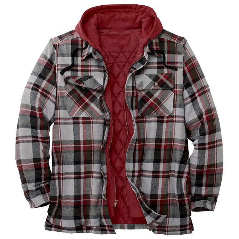 

Fashion Men Jackets Winter Padded Cotton Coat Plaid Long Sleeve Loose Hooded Jacket Ropa De Invierno Cazadora Hombre