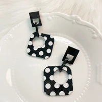 qumeng new classic polka dot striped earring geometric round square stud earrings for women cute acrylic earings fashion jewelry