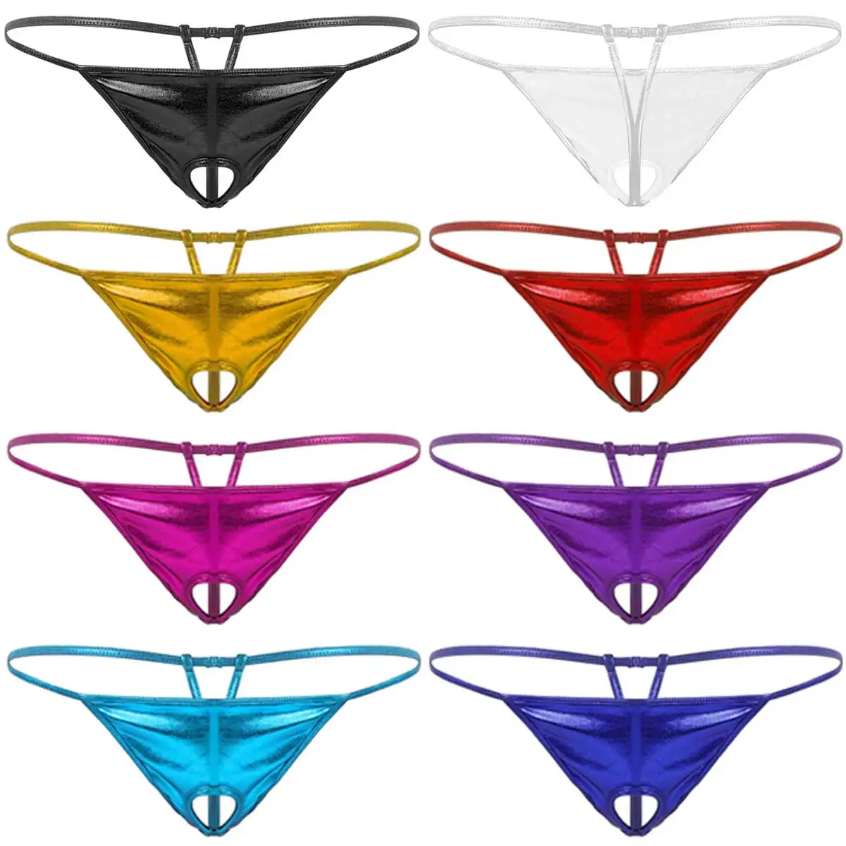 Блестящие металлические стринги с открытыми дырками микро мини сексуальные