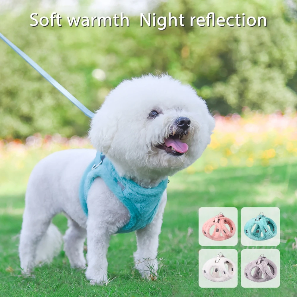 

Winter Warm Pet Chest Strap Suede Dog Harness Reflective Breathable Small Dog Teddy Traction Vest Harness Rope Walking Leash