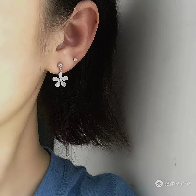 925 sterling silver earring cute sweet Cherry blossom earrings flowers stud simple temperament female girl ear jewelry | Украшения и