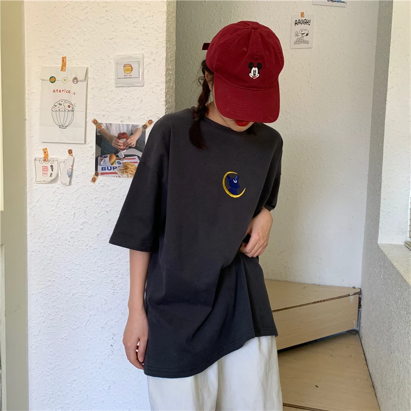 Летние футболки с мультяшным принтом рубашки вышивкой Сейлор Мун коты свободная