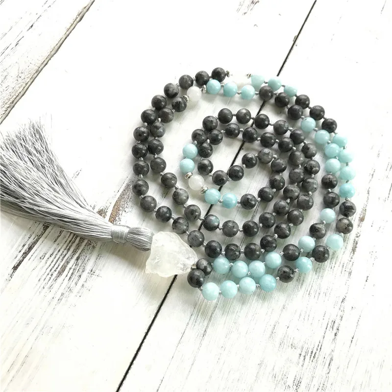 Натуральный Лабрадорит 108 бусина мала ожерелья Медитация Мала ожерелье Йога