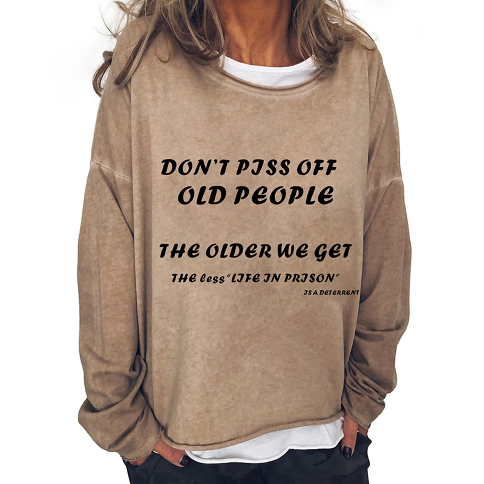 

Women's Printed Casual Hoodies with Letters Retro Style Sweatshirt Loose Sweater for Daily Khaki/Gray d88