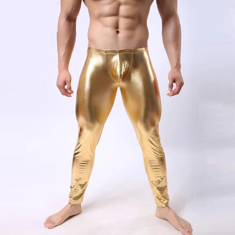 

Fashion Mens Performance Pant Slim Pencil Pant Black Faux Leather Leggings Trousers Men Sexy Leggings