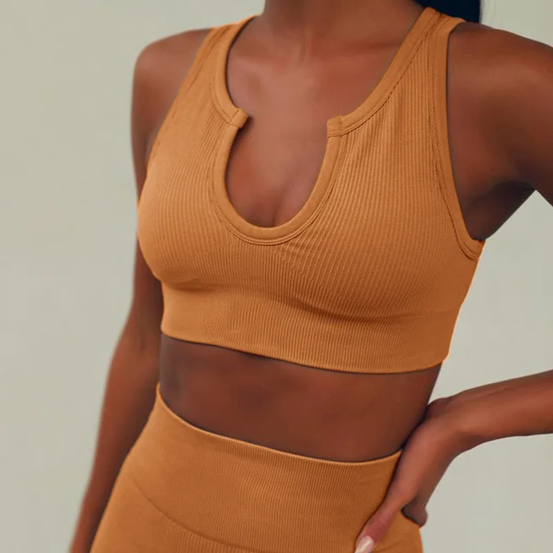 

Auroth Ribbed U Collar Sports Bras Seamless Sprots Crop Tops Fitness Training Bras Running Sports Shirts Sleeveless Gym Yoga Bra