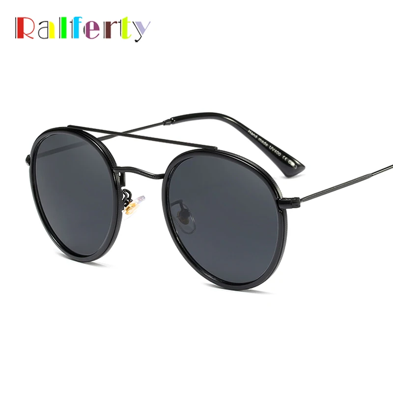 

Ralferty Classic Vintage Round Sunglasses Women Men Double Bridge Metal Frame Black Sun Glasses Ladies Zonnebril Dames F92192