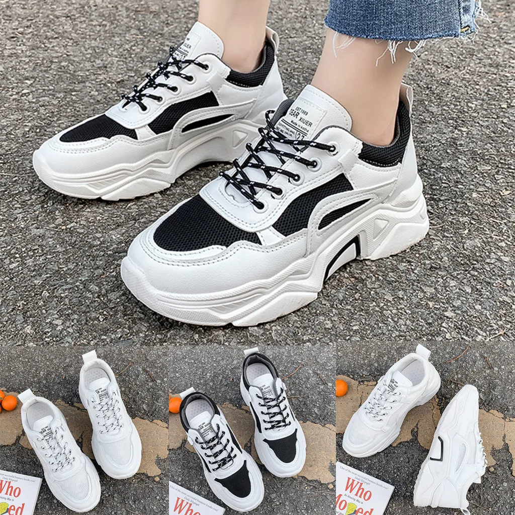 

Women's Casual Shoes Wild Cross-tied Splice Mid Heel Lace-Up Round Toe Flat With Valuable Authentic Popular Womens Shoes