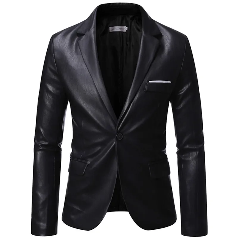 

Autumn winter men business men's luxury blazer fashion banquet dress leather suit jacket fine texture high quality pu coat