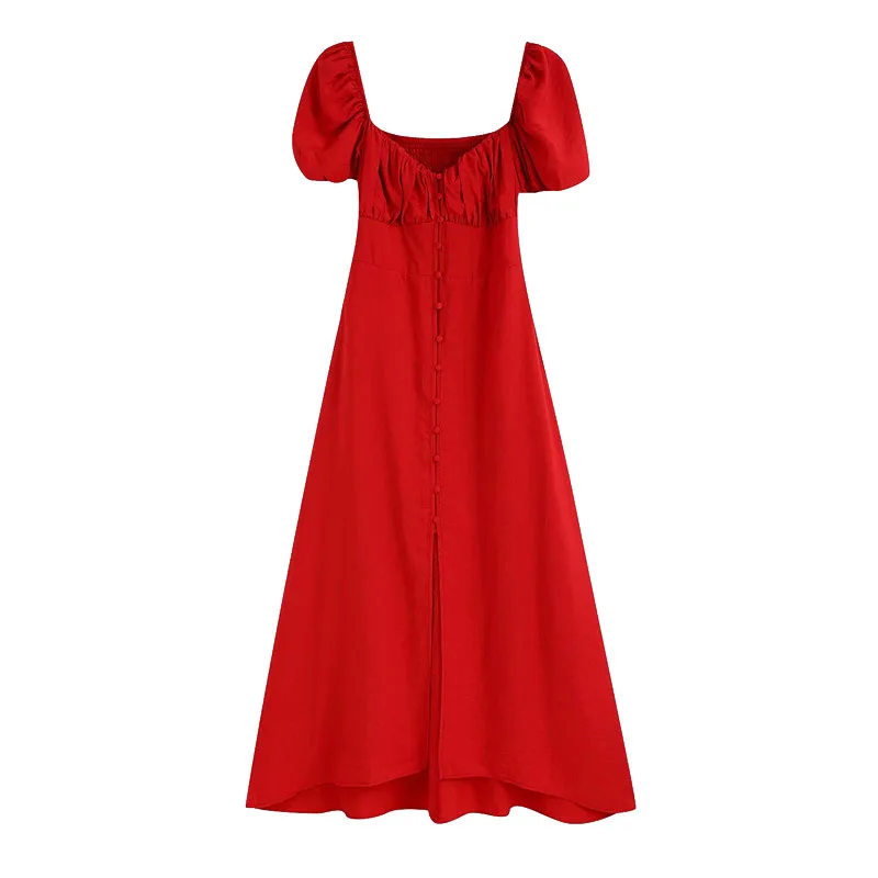 Женское Элегантное Длинное Платье на пуговицах винтажное красное платье с