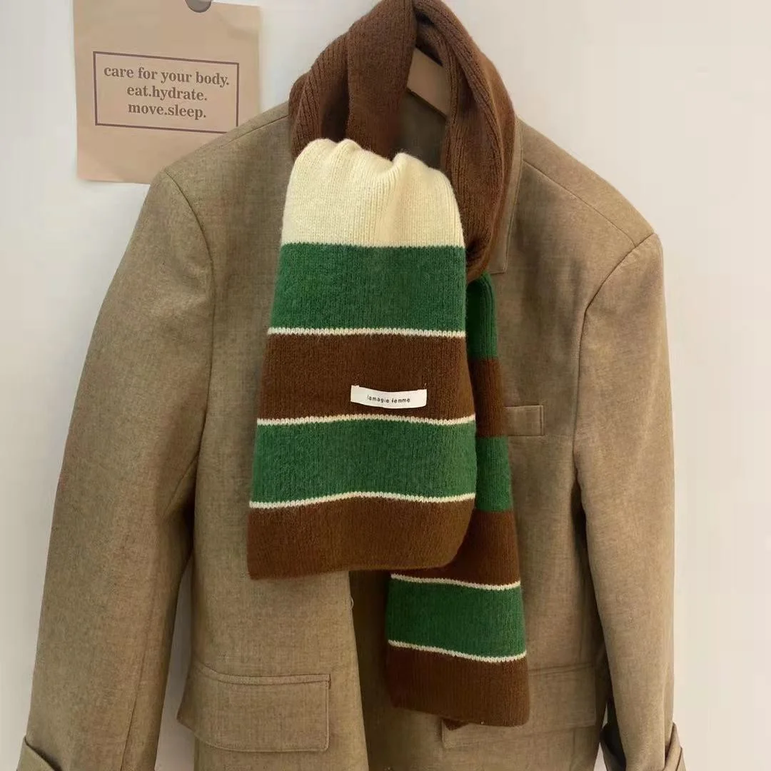 

Autumn and winter tricolor horizontal Stripe Scarf wool warm scarf Korean version British students thickened lovers fashion