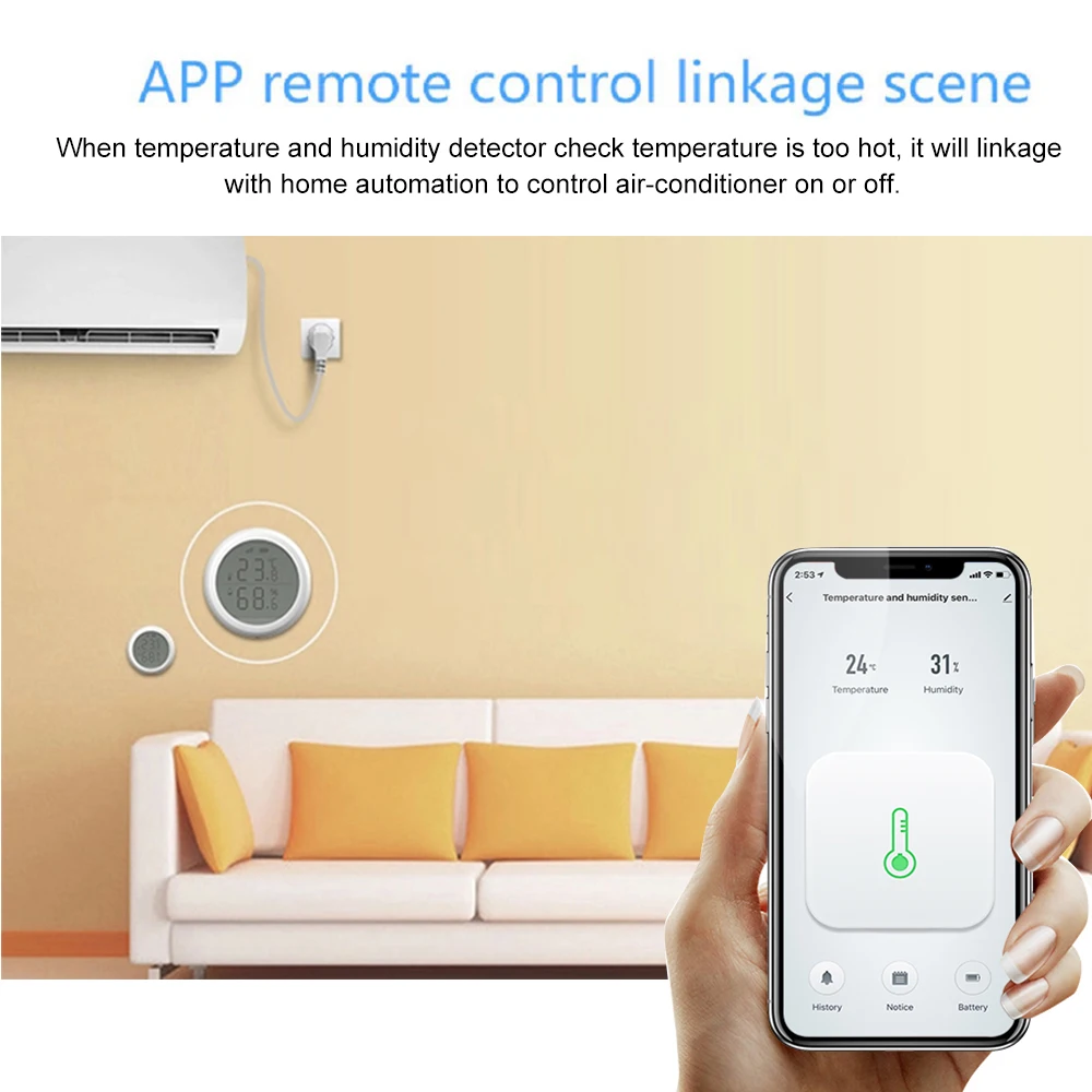 

Smart Zigbee Temperature Humidity Sensor With LCD Screen High Accuracy Sensor Work With Gateway Hub Home Automation Scene