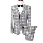 Костюм для мужчин, мужская облегающая Клетчатый костюм высококачественные для жениха свадебное дизайнерское платье 3 предмета в комплекте (пиджак + брюки + жилет) для маленькой девочки Mariage нежный мужской костюм