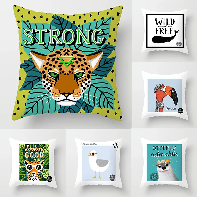

Geometric Cushion Pillowcase Household Pillow Funny Animal Tiger Flamingo Whale Peach Skin Pillowcase Cushion Wholesale