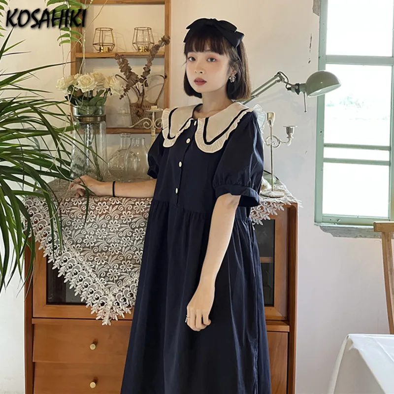 

KOSAHIKI Japanese Girl Summer Dress 2021 Short Sleeve Ruffle Sweet Princess Dresses Vestidos Kawaii Women Y2k Vestido De Mujer