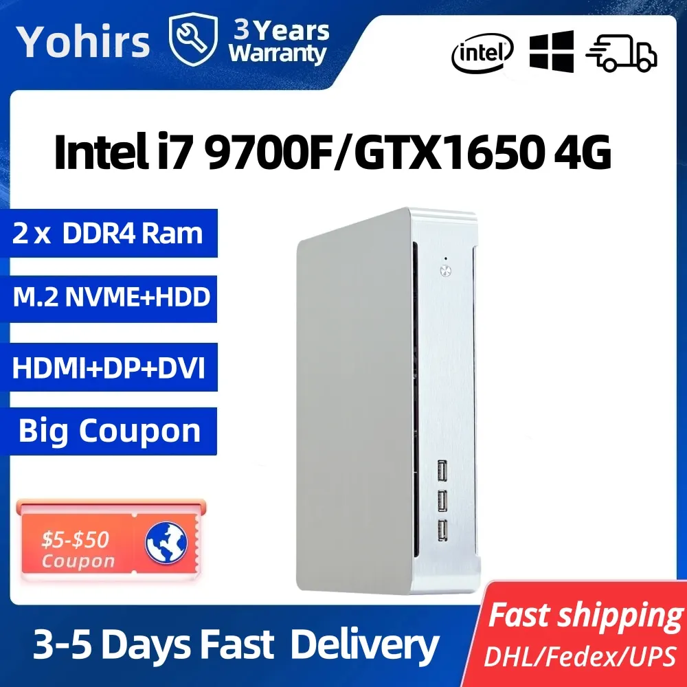 Мини-Игровой ПК 9-го поколения Intel Xeon D1581 Core i3 9100F i5 9400F i7 9700F MSI GTX1650 GDDR5 DVI HD DP 4K многоэкранный AC WiFi