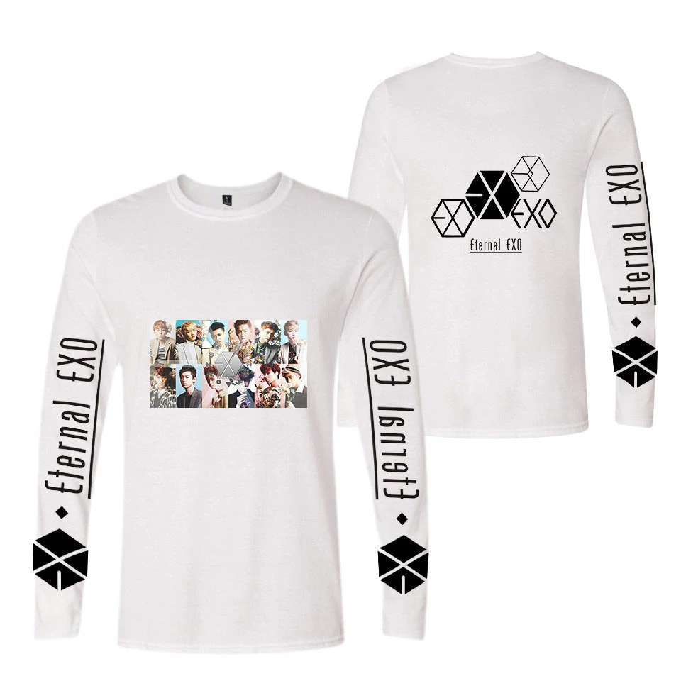 Корейская команда пения группы EXO летняя футболка с длинным рукавом принтом букв