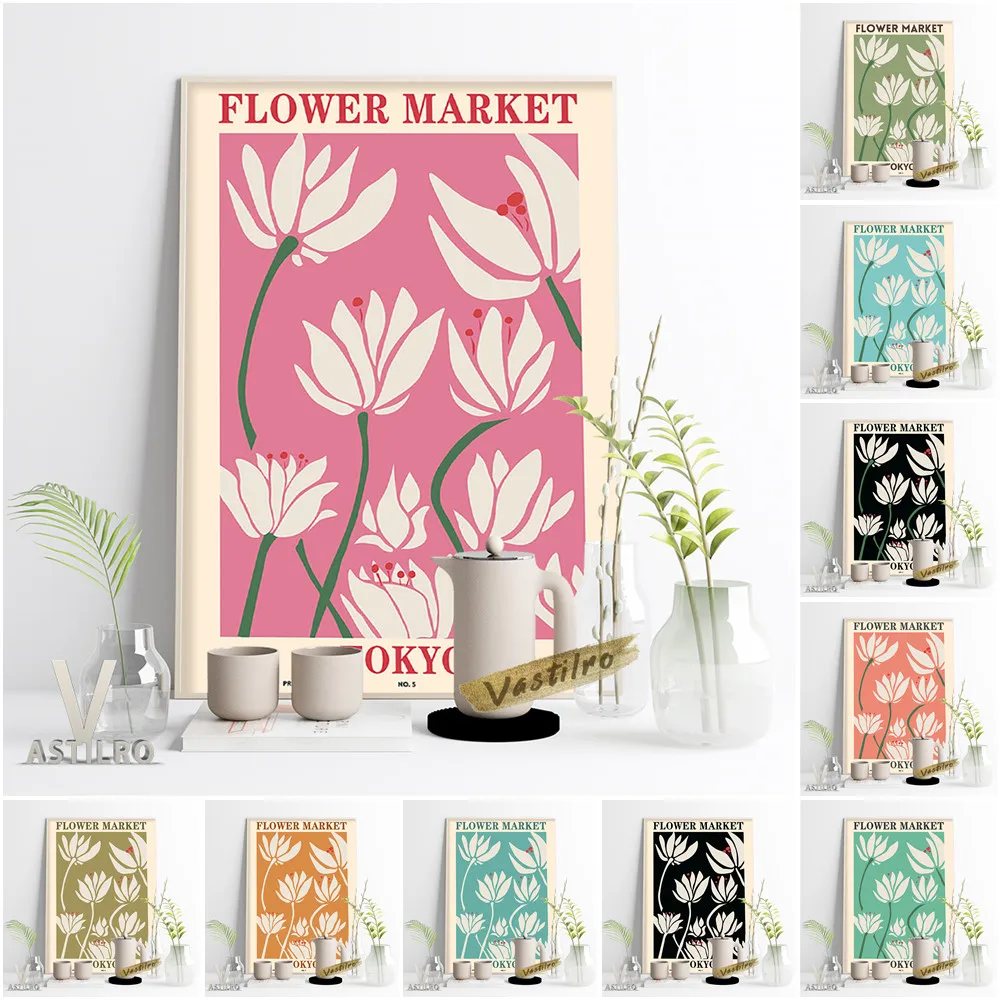 

Flower Market Exhibition Museum Vintage Poster Tokyo Plants Pattern Art Prints Canvas Painting Housewarming Gift Home Room Decor