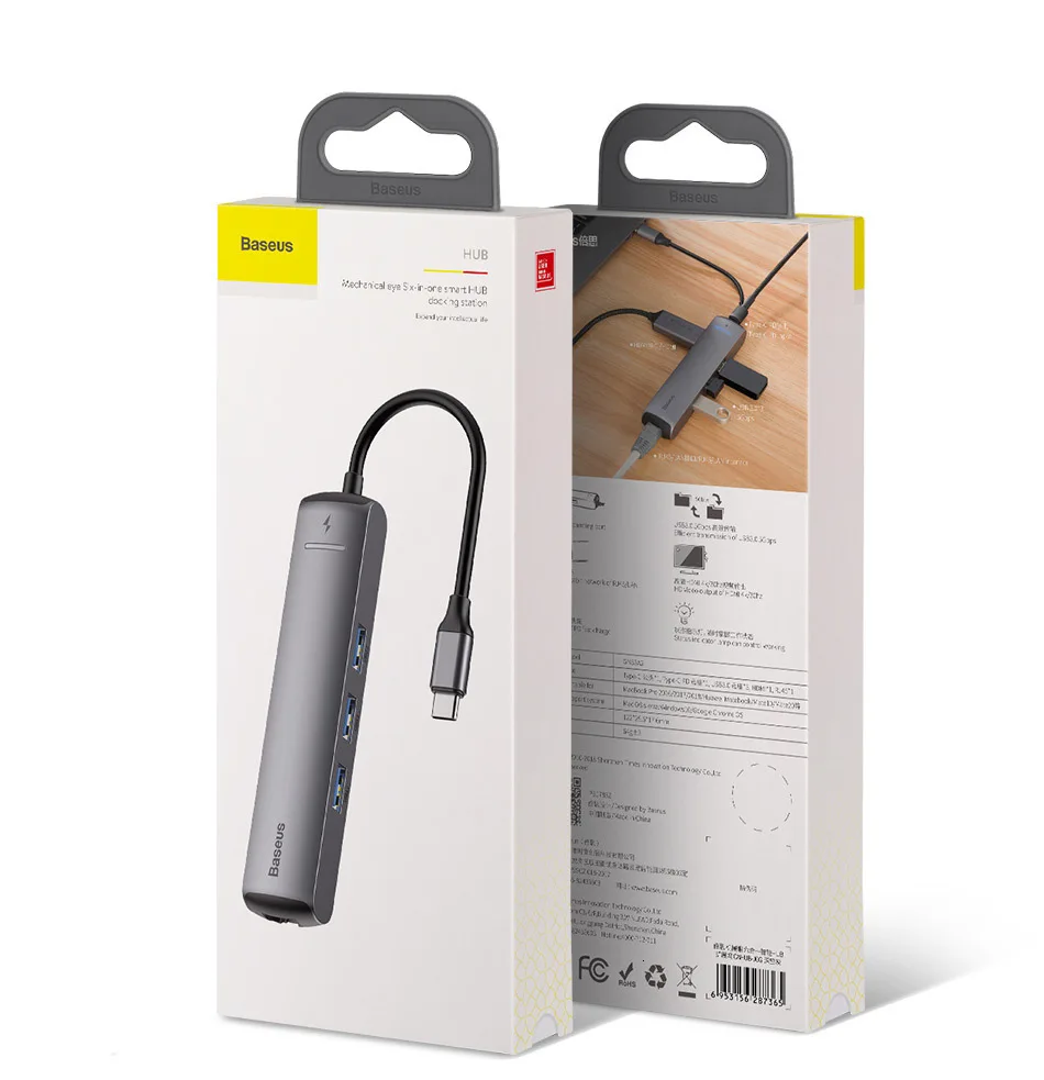 Baseus USB C концентратор type C к HDMI RJ45 Ethernet несколько портов USB 3,0 USB3.0 PD адаптер питания для MacBook Pro Air Dock USB-C хаб
