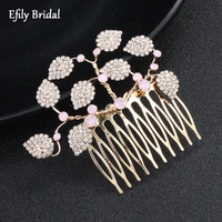 gold color leaf crystal hair comb clip bridal hair accessories for women rhinestone wedding head jewelry party bridesmaid gift