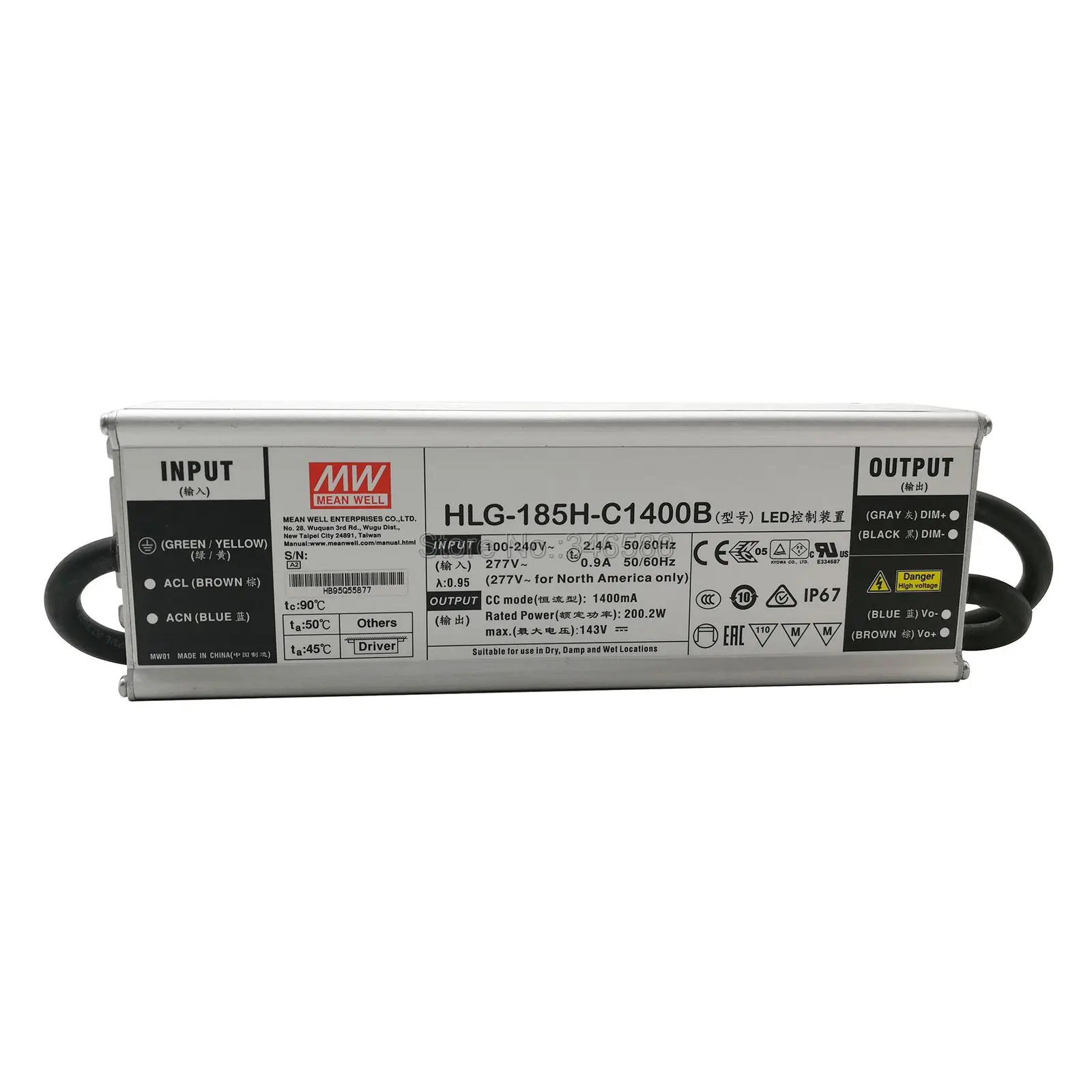 Светодиодный источник питания Meanwell HLG 185H C1400B 200 Вт с одним выходом мА для 4