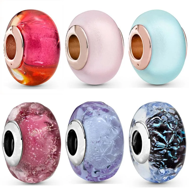 

Блестящий волнистый Океанский матовый синий и розовый фотоэлемент подходит для браслета Pandora Diy ювелирные изделия