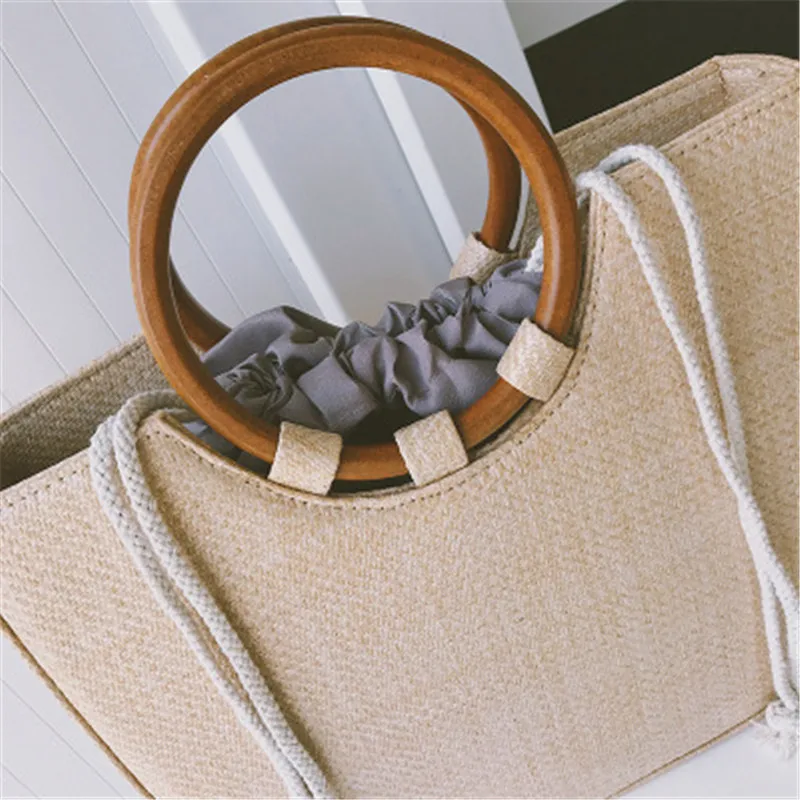 

High Quality Holiday Large Capacity Leisure Beach Shoulder Bag Women Handbag with Wooden Handle