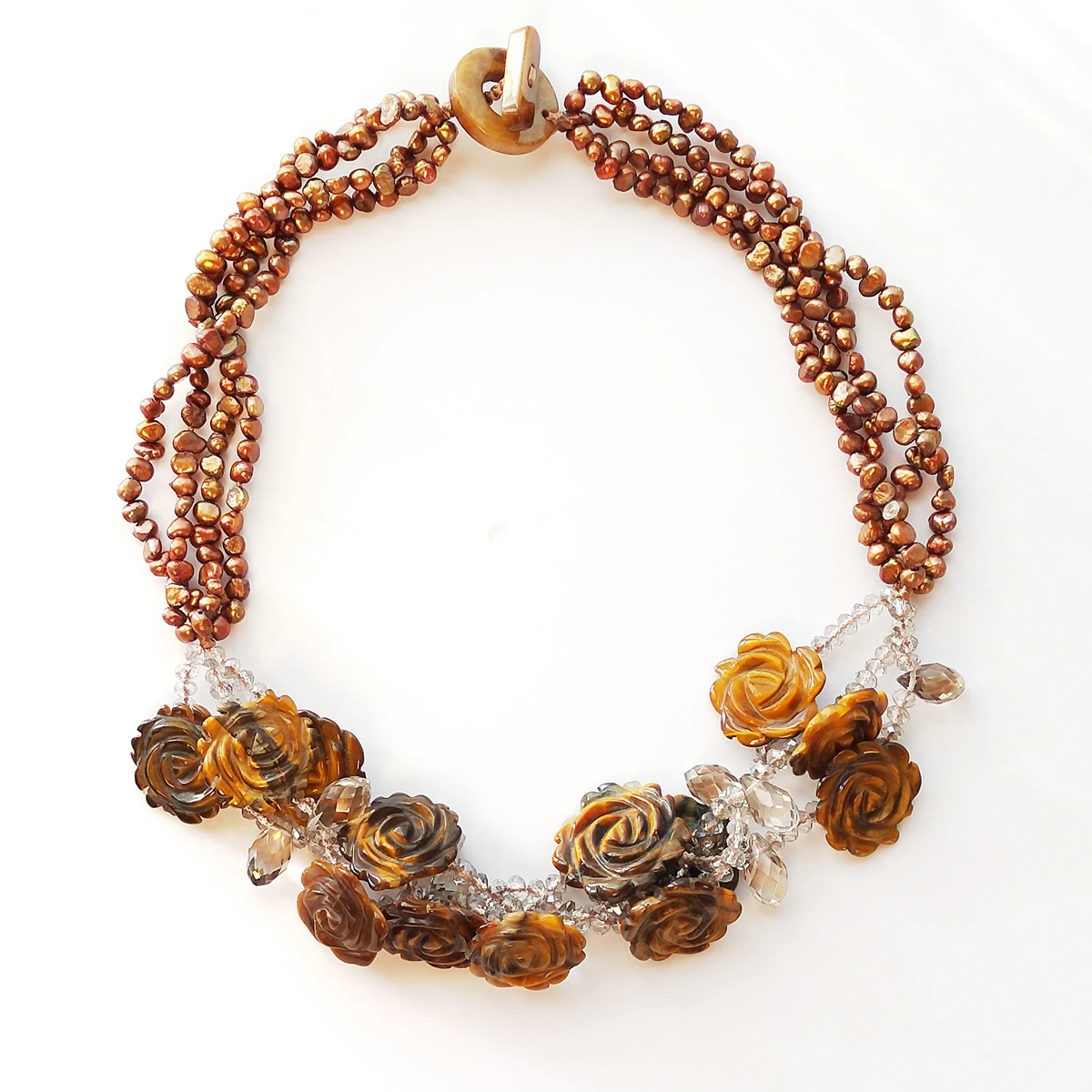 LiiJi натуральный тигровый глаз цветы пресноводный жемчуг ракушка застежка