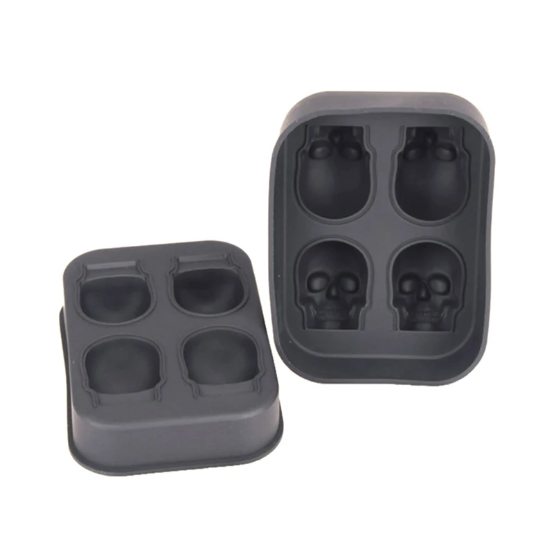 Поднос кубика льда пудинга Хэллоуин 3D череп силиконовые формы 4 полости DIY