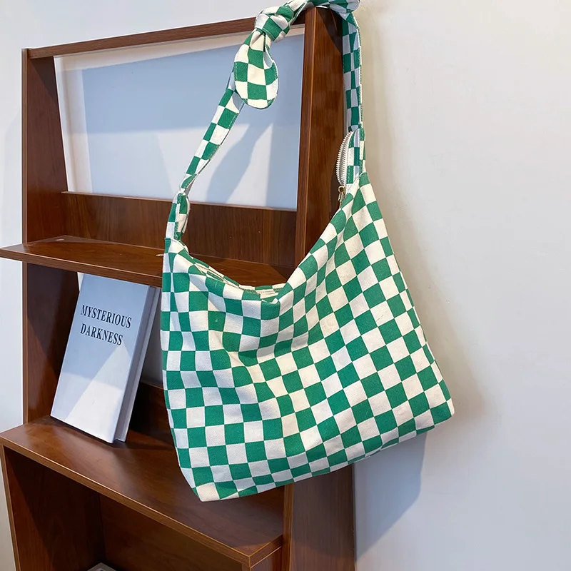 

Canvas Tote Bag Luxury Designer Handbag Women Shopper 2021 Fashion Vintage Large Capacity Checkerboard Grid Commute Shoulder Bag