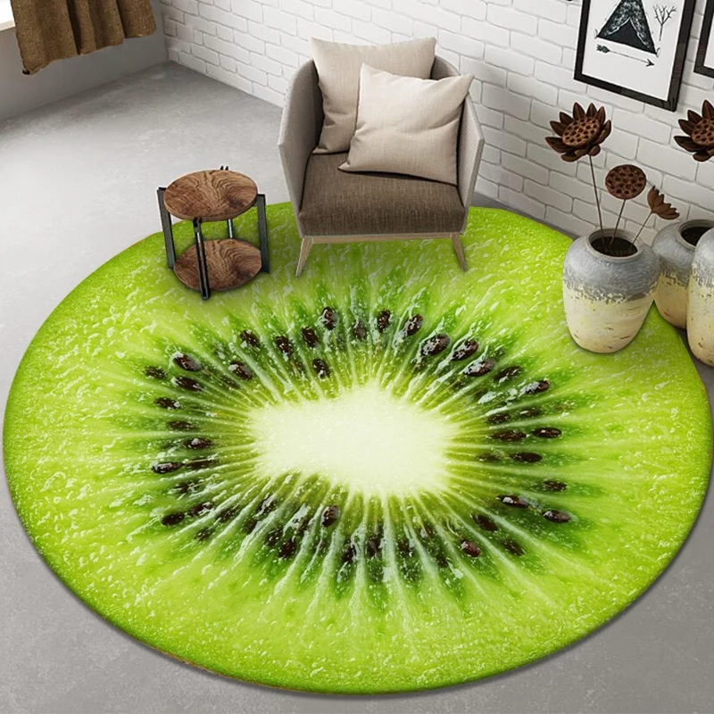 

Round Living Room Carpet 3D Fruit Orange Lemon Carpets for Bedroom Kitchen Entrance Doormat Flannel Non-slip Chair Mat Tapetes