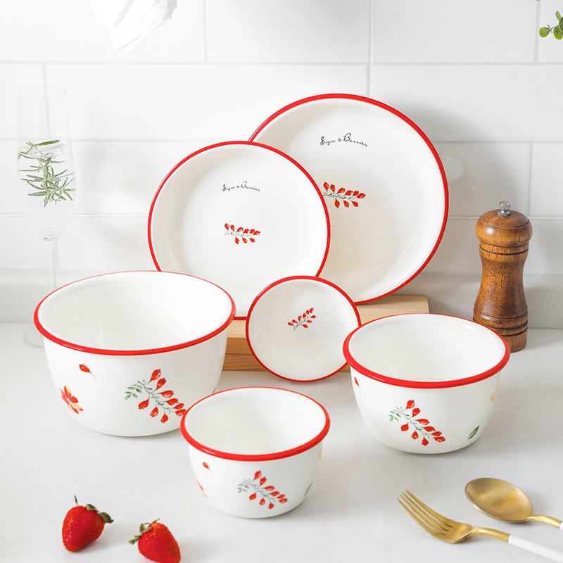 Популярная керамическая миска ins простая с глазурованным цветочным принтом в