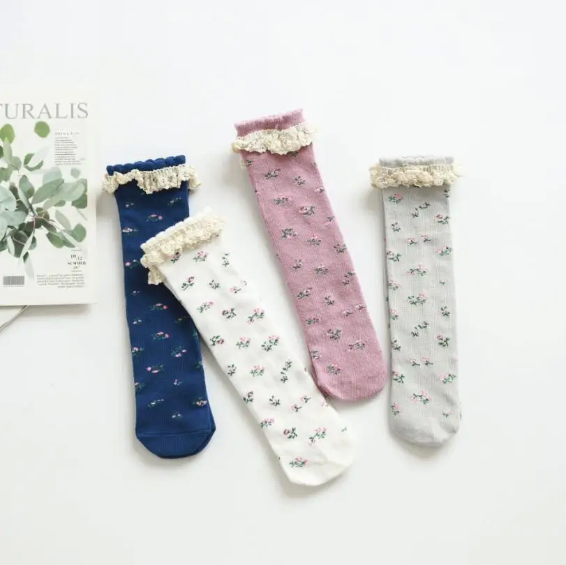 Мягкие дышащие носки для новорожденных девочек Хлопковые гольфы с цветочным