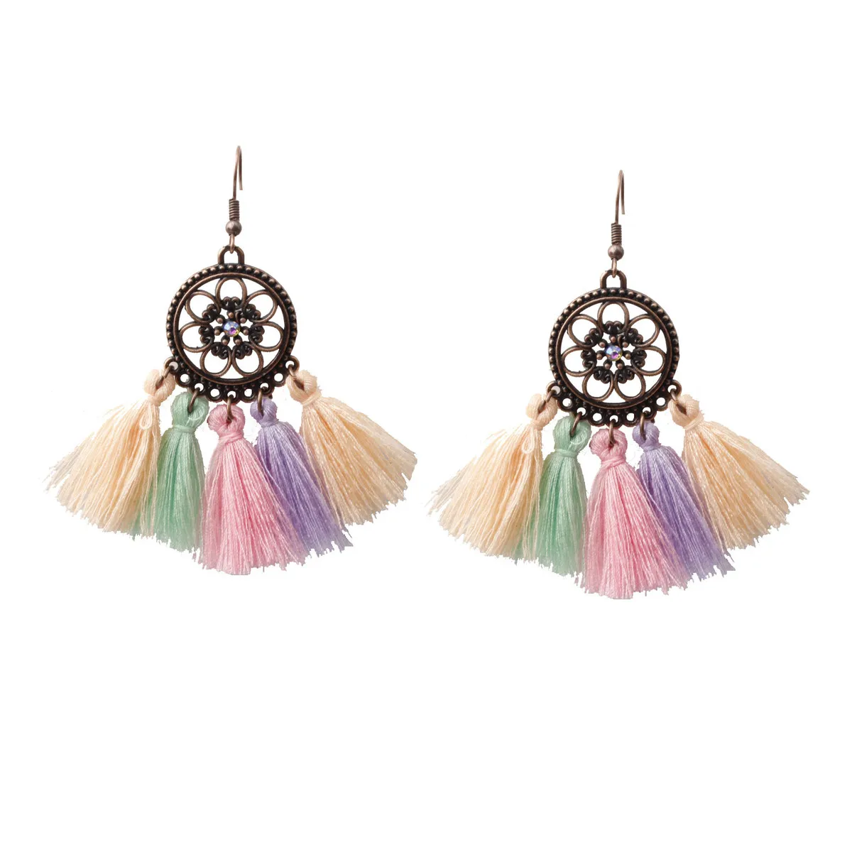 

Retro Tassel Earrings Women New Ethnic Bohemian Drop Dangle Long Rope Fringe Multi Color Sector Earrings For Women Party Jewelry