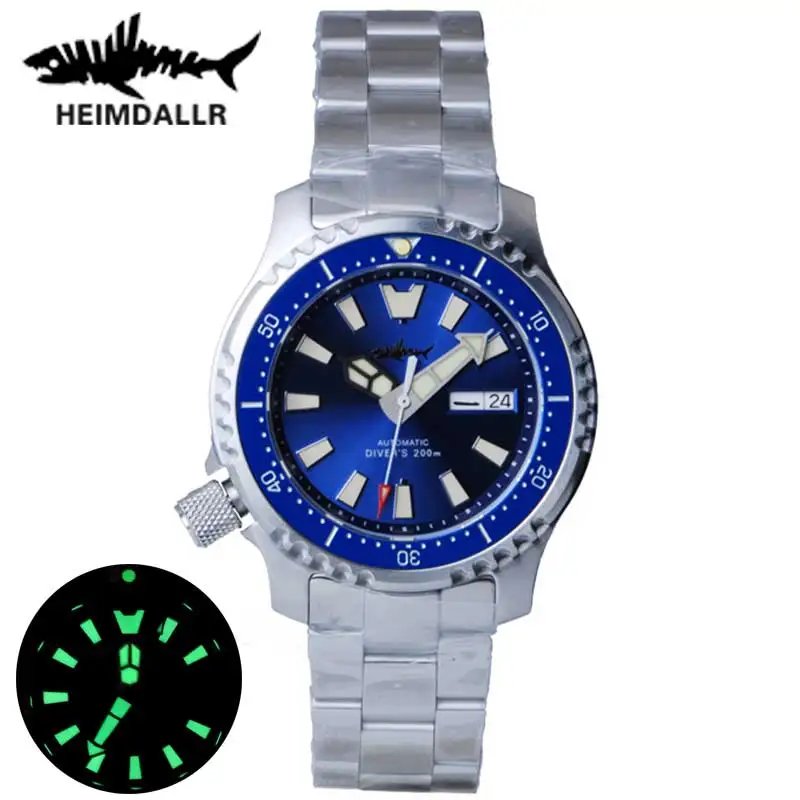 

Мужские часы для дайвинга Heimdallr Sapphire, Водонепроницаемость 200 м, японские автоматические часы NH36A с ремешком из нержавеющей стали, мужские све...