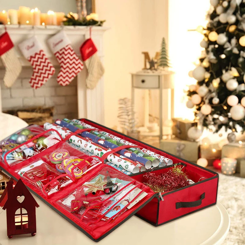 

Christmas Gift Organizer Bag Holiday Wreath Storage Sack Large Size Waterproof Oxford Cloth Christmas Tree Storage Bag Red