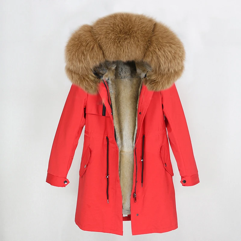 red camel 2 OFTBUY натуральный Лисий мех воротник парка с капюшоном зимняя куртка женская натуральный кроличий мех внутри Толстая теплая верхняя одежда Уличная Роскошная - Цвет: red camel 2