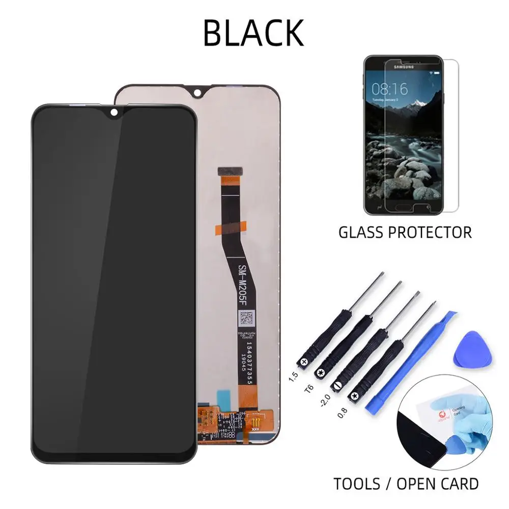 6,3 ''ЖК-дисплей для SAMSUNG Galaxy M20 SM-M205 M205F ЖК-дисплей кодирующий преобразователь сенсорного экрана в сборе запасные части - Цвет: Black