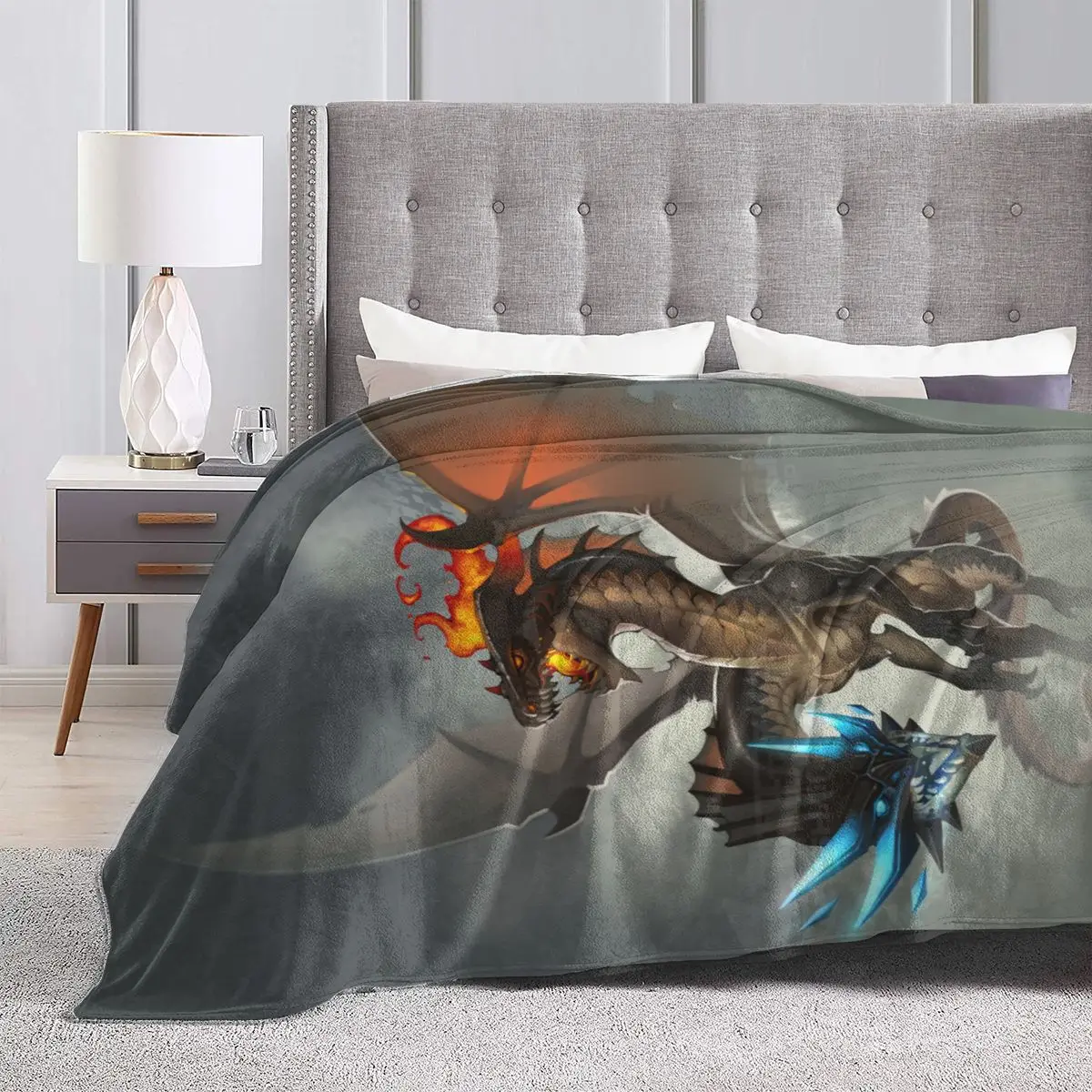 Cool dragon 3D printing soft and warm coral velvet flannel bed blanket artificial fur mink bedspread winter checked | Дом и сад