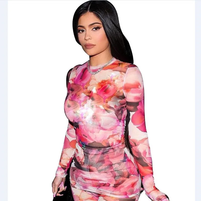 Женский богемный Костюм-двойка облегающий костюм с длинными рукавами и брюками