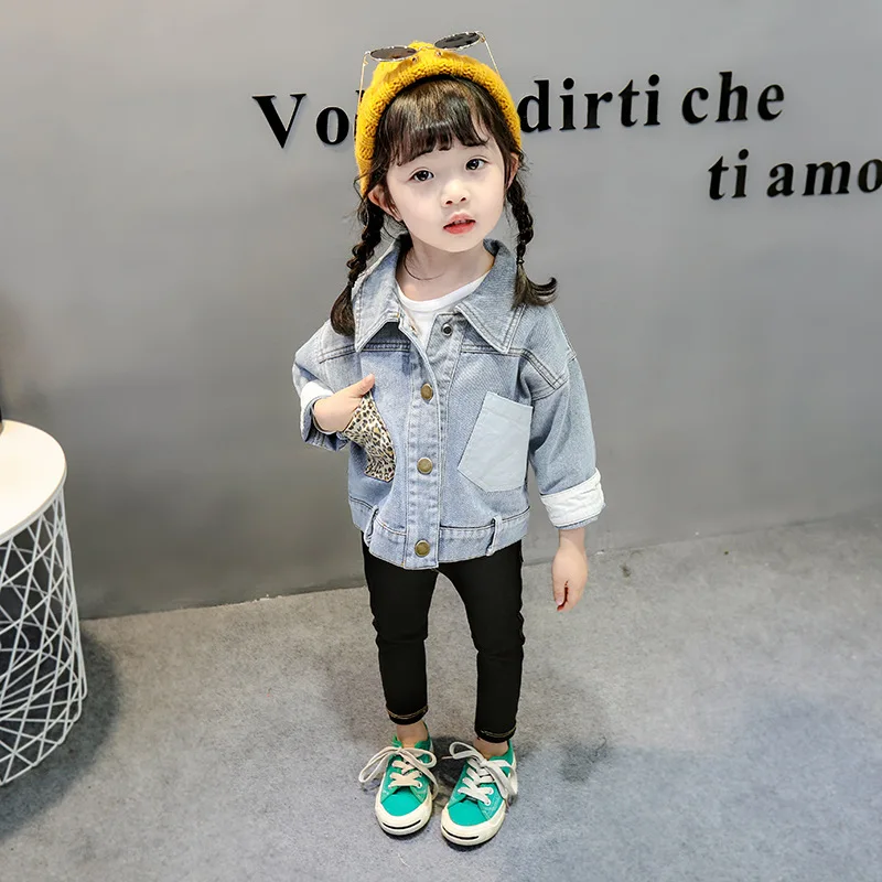 

1-4Y Kids Denim Jacket Coat Spring Autumn Jackets For Girls Leopard Baby Boys Clothes Windbreaker Baby Clothing Children Clothes