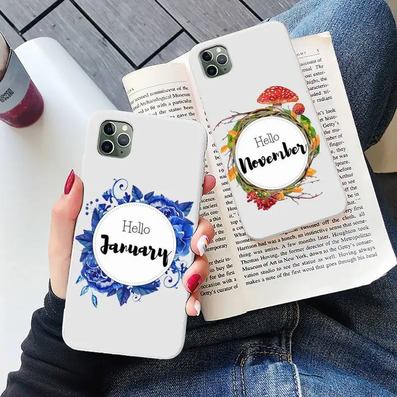 

Flowers leaves month text art Phone Case Candy Color for iPhone 6 6S 7 8 11 12 XS X SE 2020 XR mini pro Plus MAX mobile bags