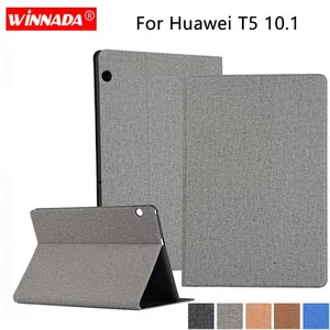 for huawei mediapad t5 10 1 case linen grain pu leather stand protective case tpu cover for huawei t5 10 ags2 w09 ags2 l09 coque free global shipping