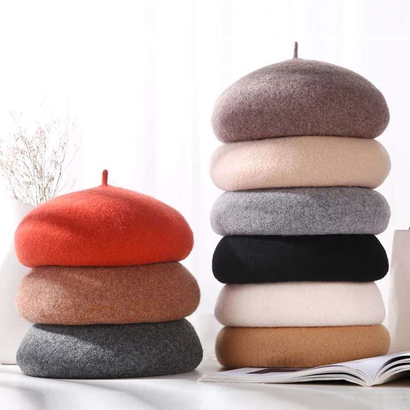 

Women Girl Autumn Winter Hat Pure Wool Berets French Artist Beret Women Painter Hat Vintage Girls Berets Female Warm Walking Cap
