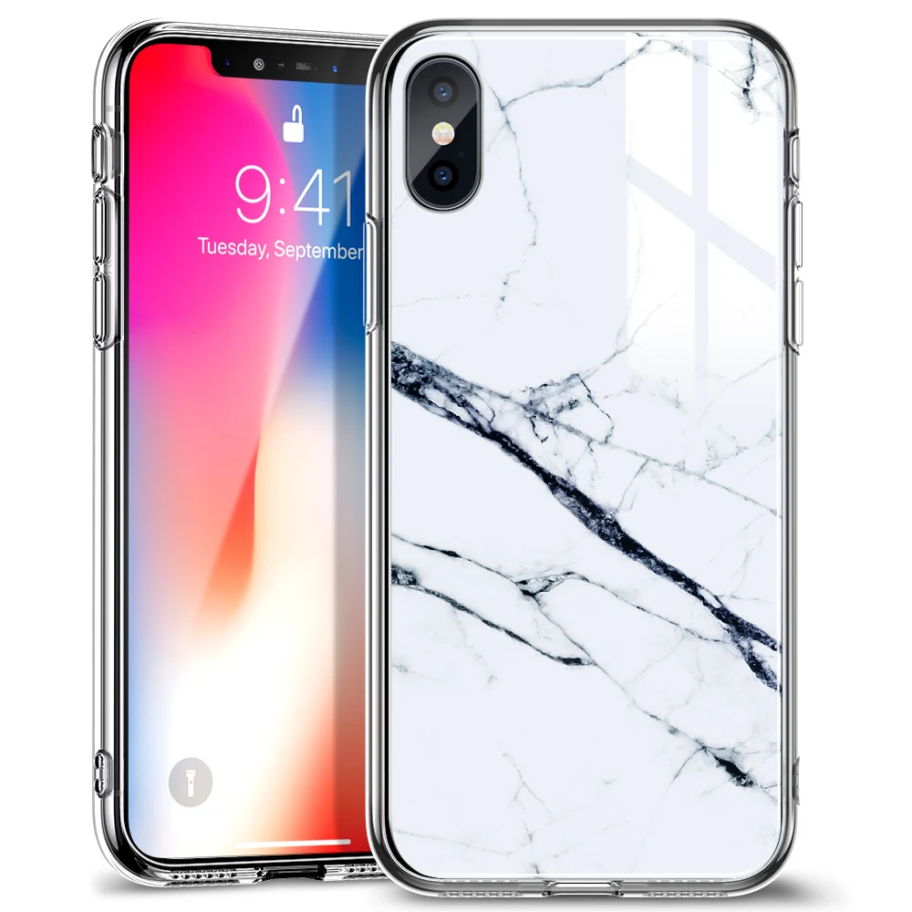 Чехол ESR из закаленного стекла с мраморным рисунком для задней панели IPhone X с полным покрытием, чехлы с закаленным стеклом для IPhone X - Цвет: White Marble
