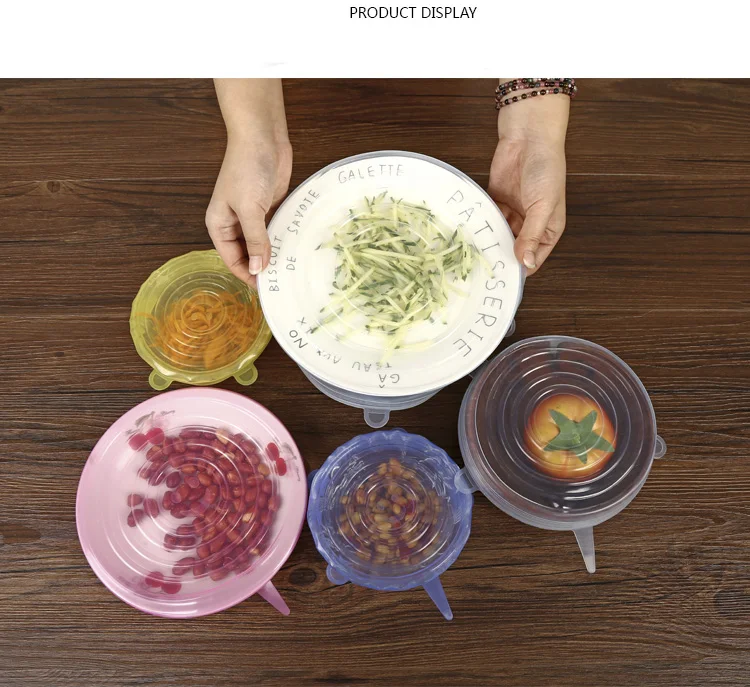 6 Pcs Silicone Stretch Lids Reusable Airtight Food Wrap Covers Keeping Fresh Seal Bowl Stretchy Cover Kitchen Cookware | Дом и сад