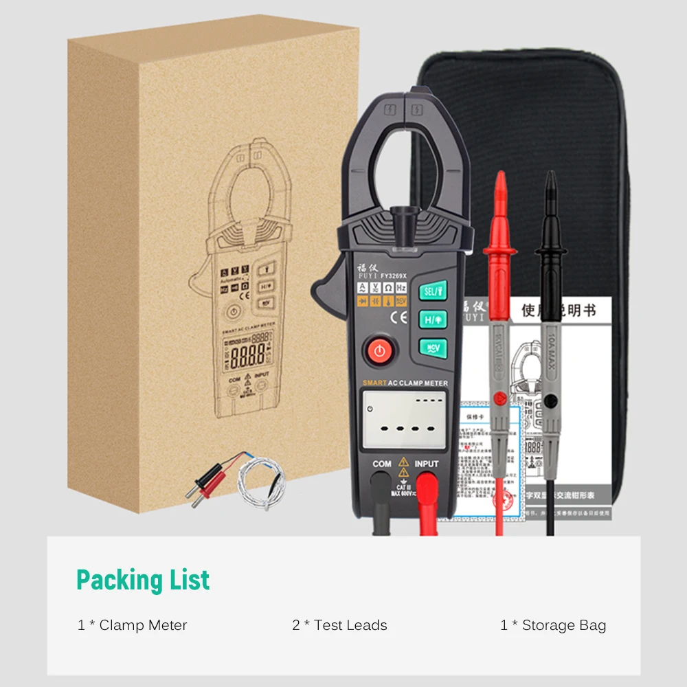

FY3269X 10000 Counts Digital AC Current Clamp Meter Automatic Range Multimeter Dual Parameter Display Voltage Meter